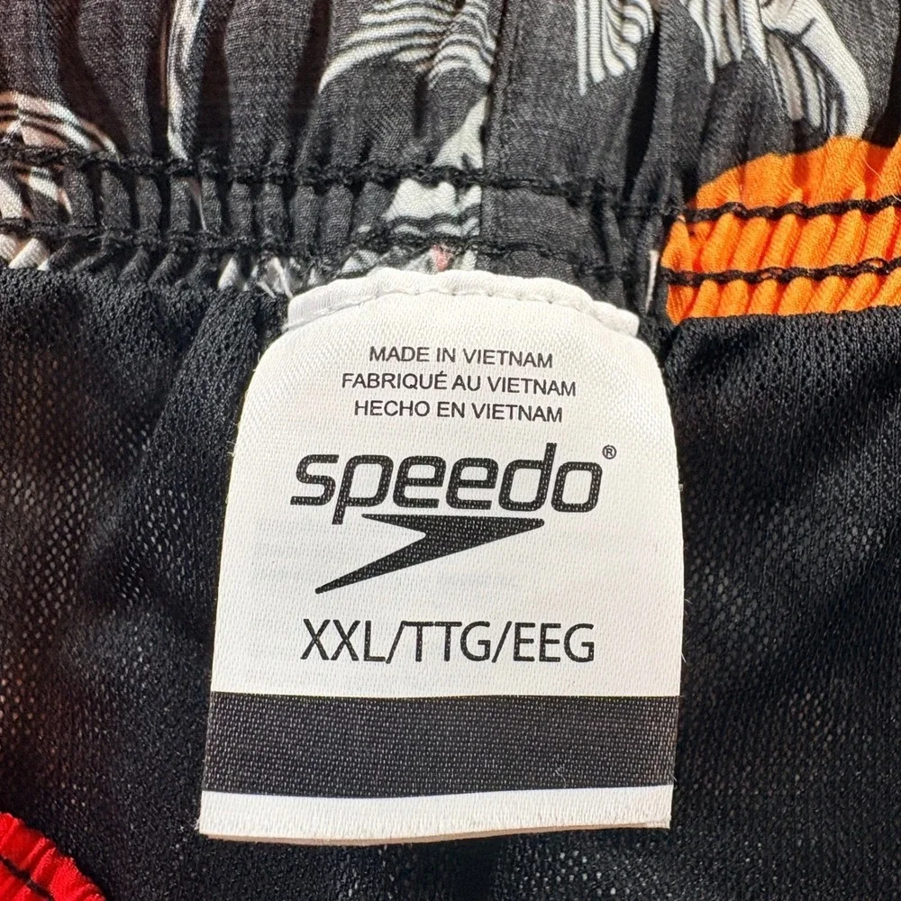 Speedo Swim Trunks Men XXL Black Koi Fish Lily Pad Print Mesh Lined Board Shorts
